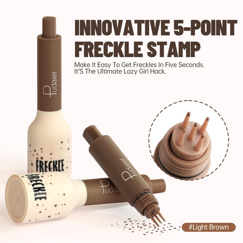 pudaier Light Brown Freckle Pen, Natural Faux Freckles Stamp, Waterproof Fake Freckles Stain Marker Pencil Tool, Upgrade 5-Point Quick Dry Long-Lasting Lifelike Freckle Sunkissed Makeup - Image 3